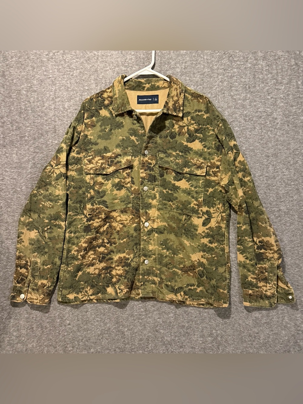 Abercrombie & Fitch Camo Corduroy Button Front Shirt Jacket Mens L Green Cotton